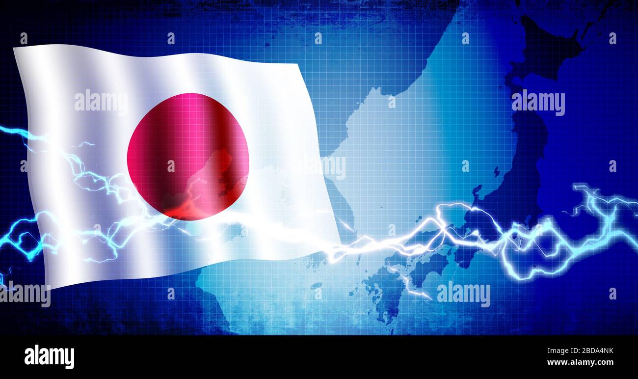 Japanese national flag and east asia map / web banner background (text space) Stock Photo