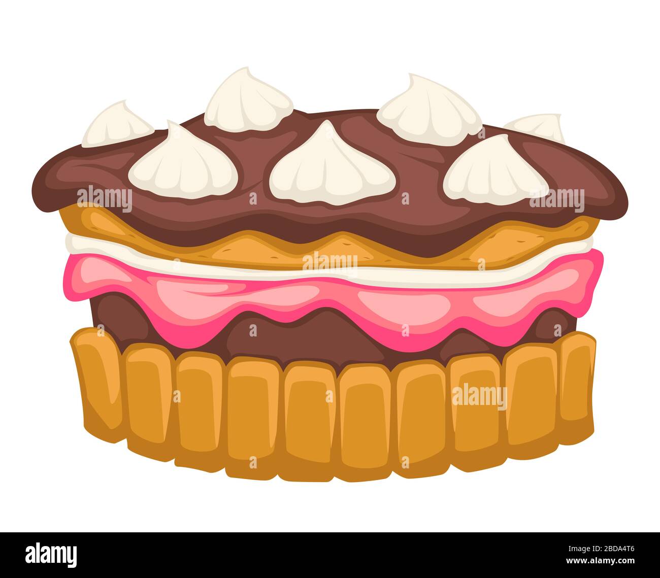 Chocolate cake with mousse or whipped cream vector Stock Vector