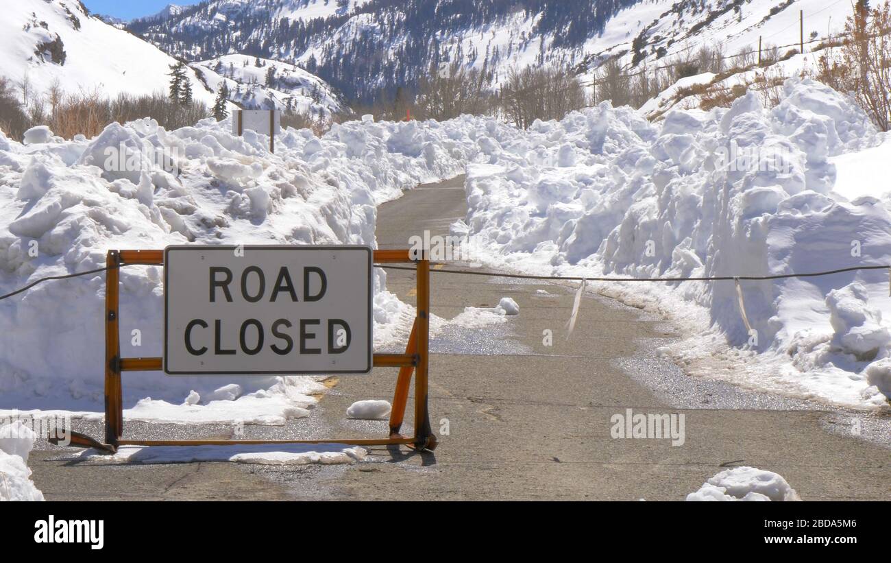Road closed due to mass of snow Stock Photo Alamy