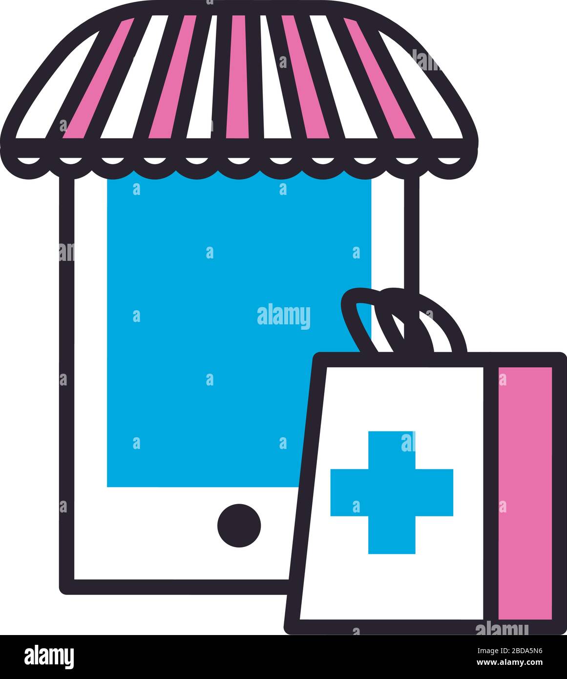 Smartphone with tent and medical bag fill style icon design of Shopping online ecommerce market retail buy paying banking and consumerism theme Vector illustration Stock Vector