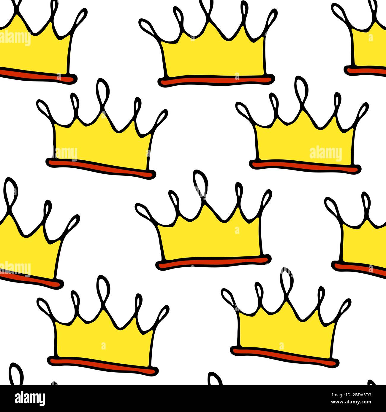 Doodle crowns seamless pattern. Hand drawn luxury background. Cute baby ...