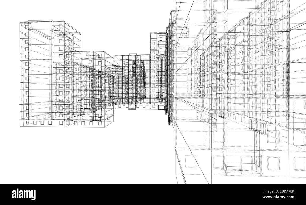 Frame Structures Vector Vector wire-frame model of a multi-storey building Stock Vector Image ...