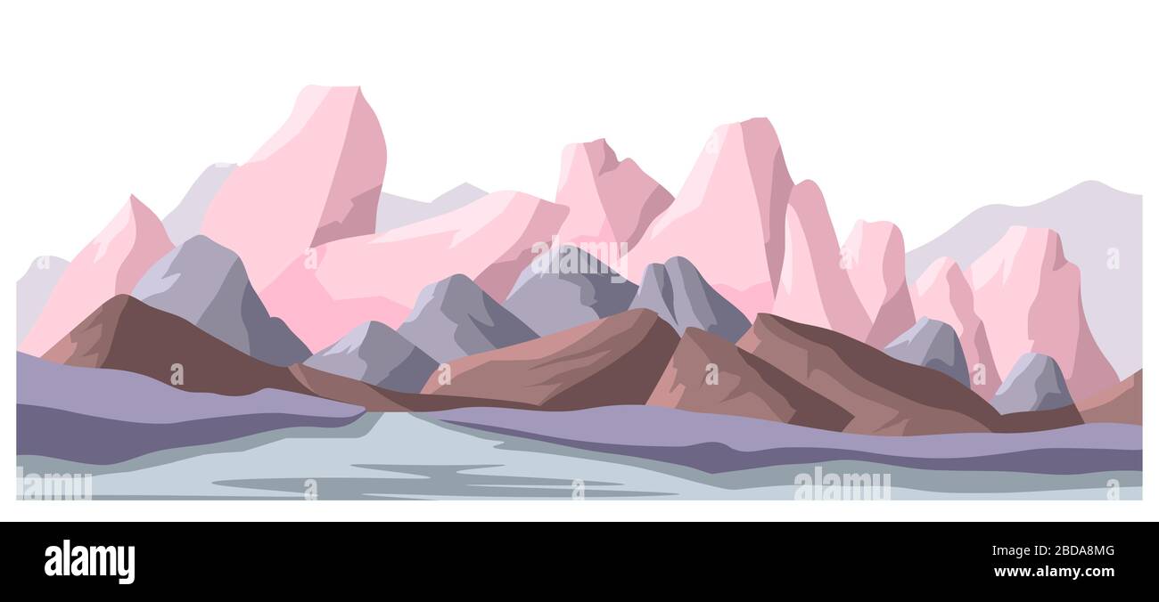 Landscape with mountains and rigid surface, panoramic scenery Stock Vector