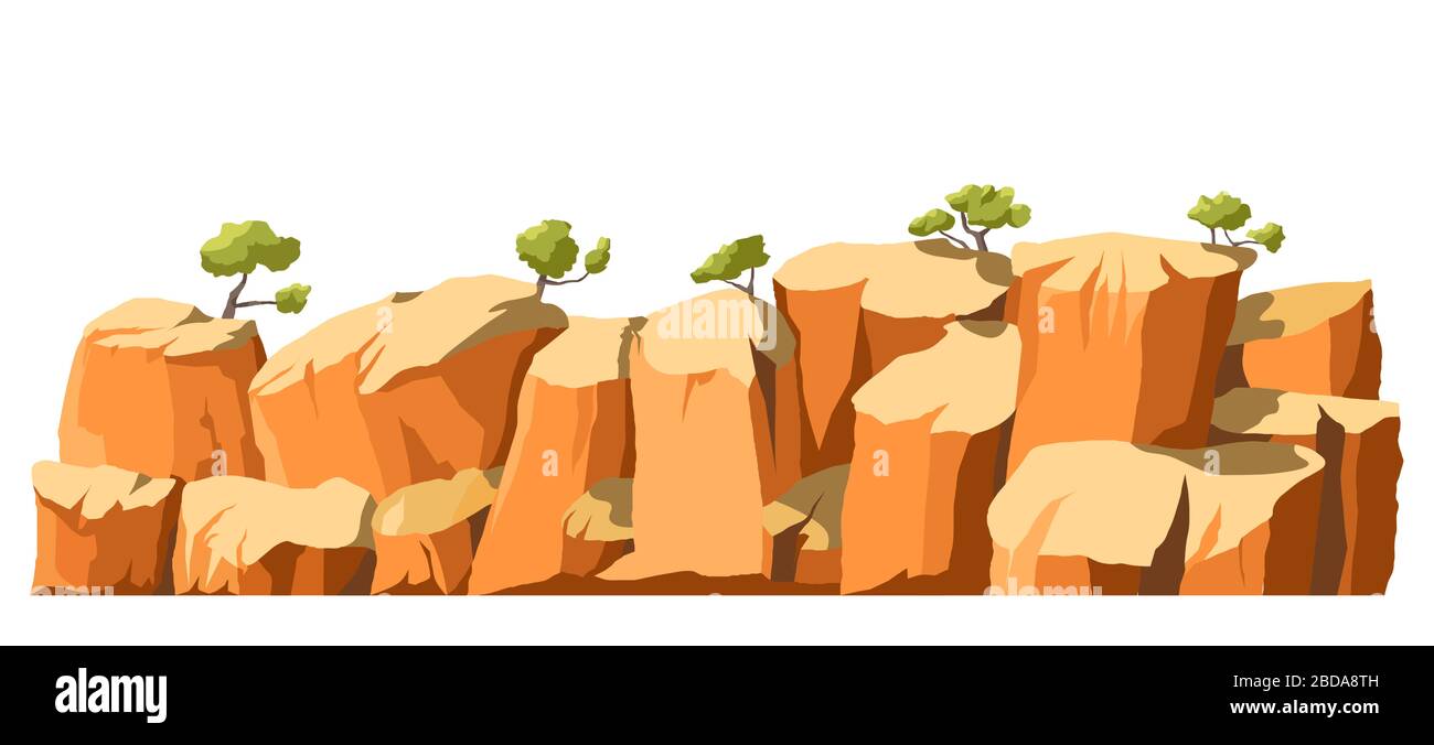 Landscape with cliffs and trees, panoramic scenery vector Stock Vector
