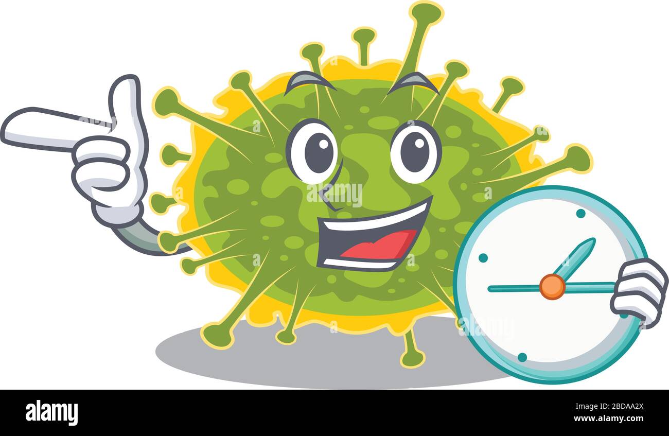 insthoviricetes mascot design concept smiling with clock Stock Vector