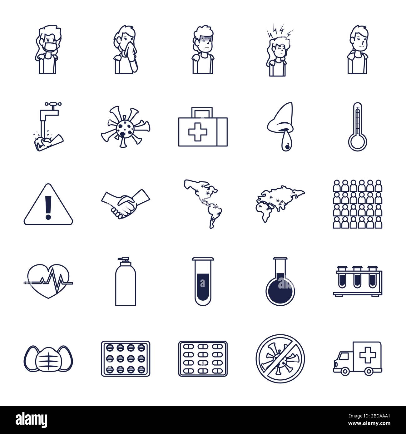 Covid 19 virus line style icon set design of 2019 ncov cov coronavirus ...