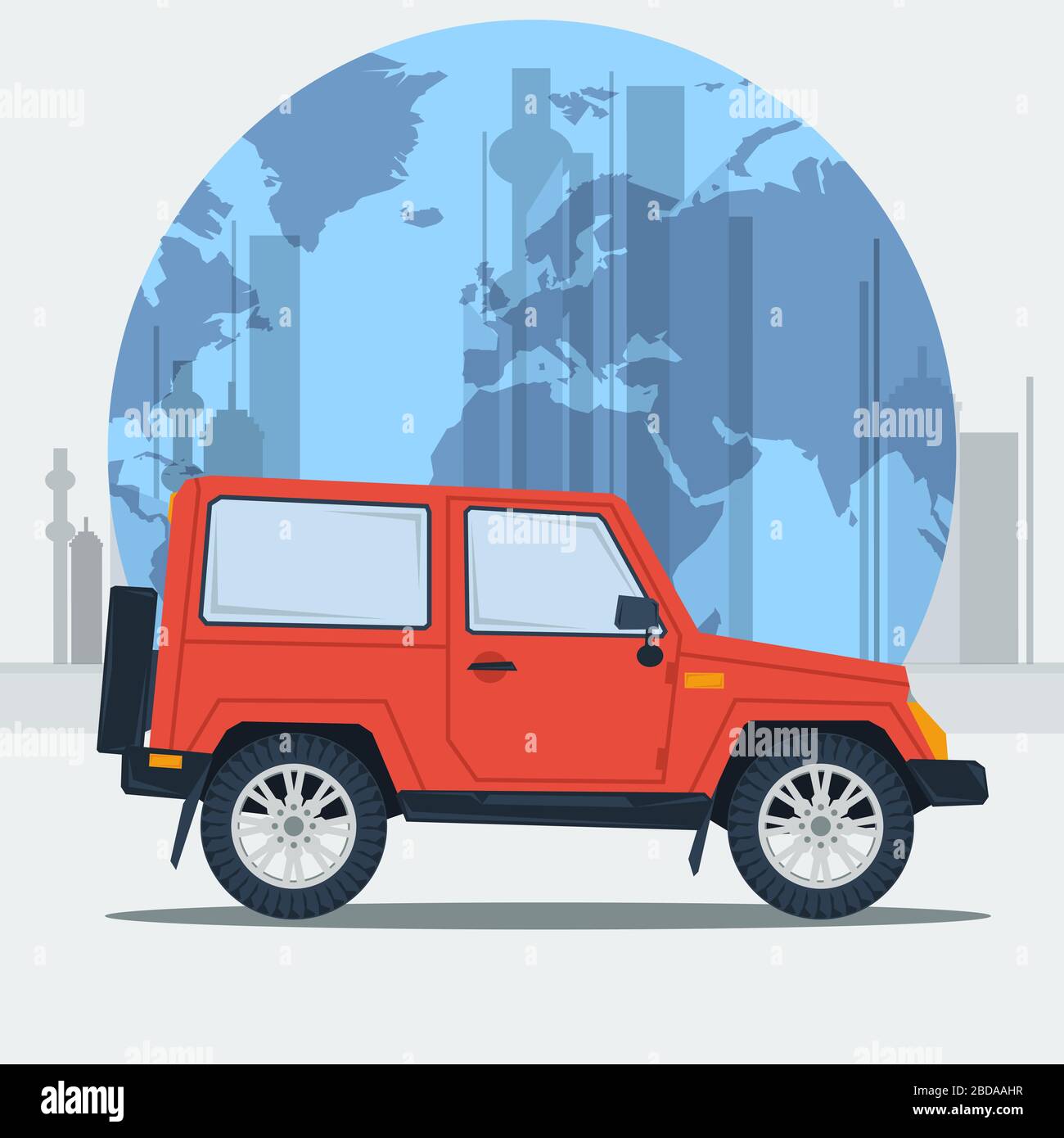 Vector illustration jeep car on town background Stock Vector