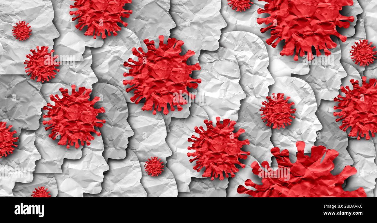 Corona Virus pandemic deadly virus health risk and coronavirus public disease and flu outbreak or influenza background as dangerous viral strain. Stock Photo