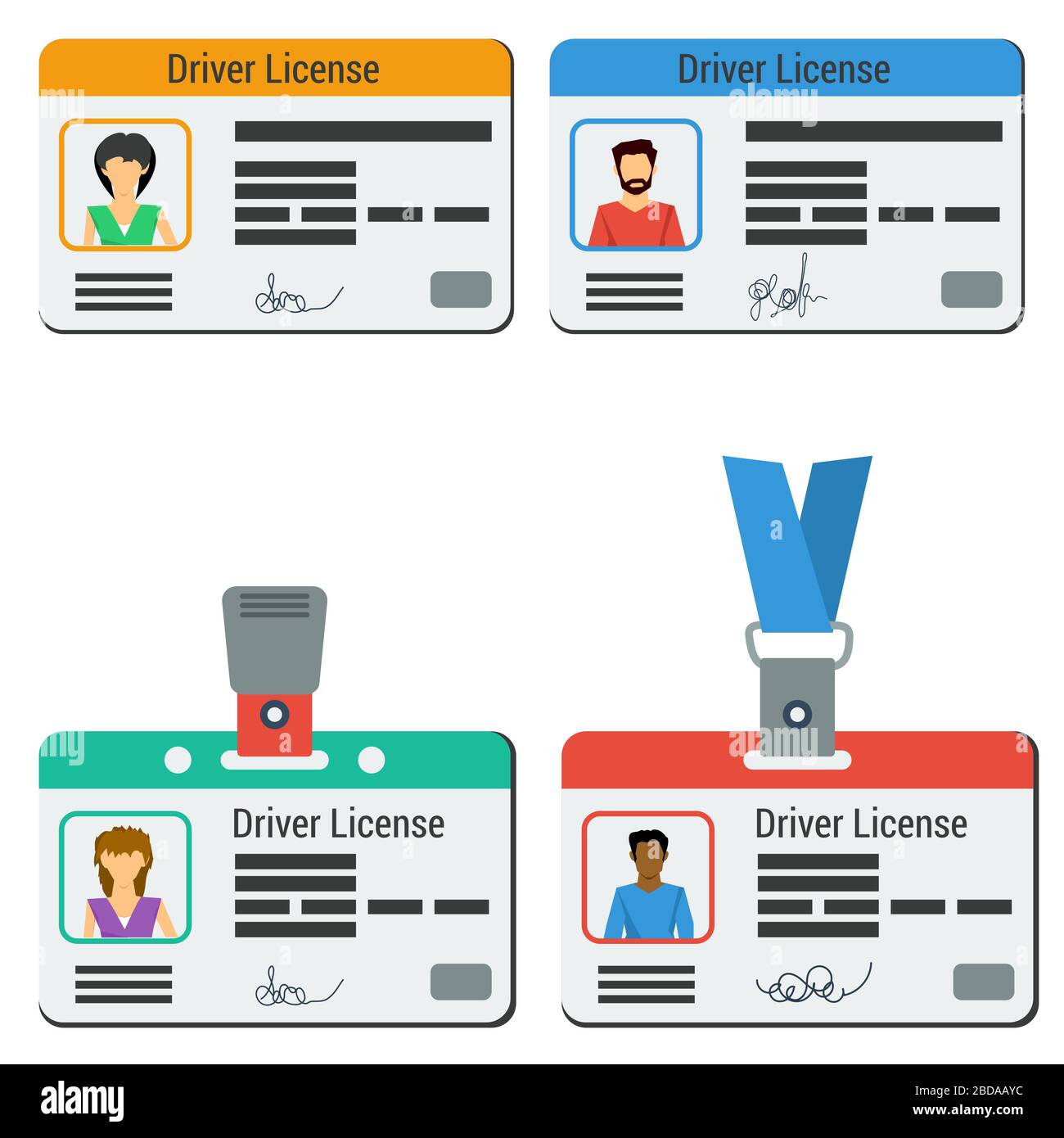 Four colored drivers license Stock Vector