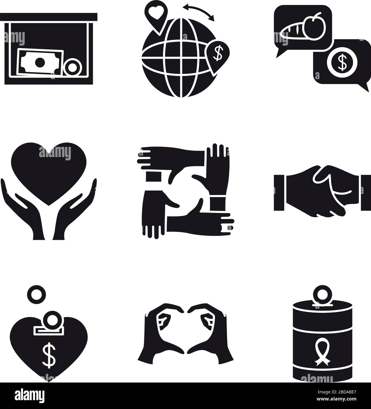 global sphere and charity and donation icon set over white background ...