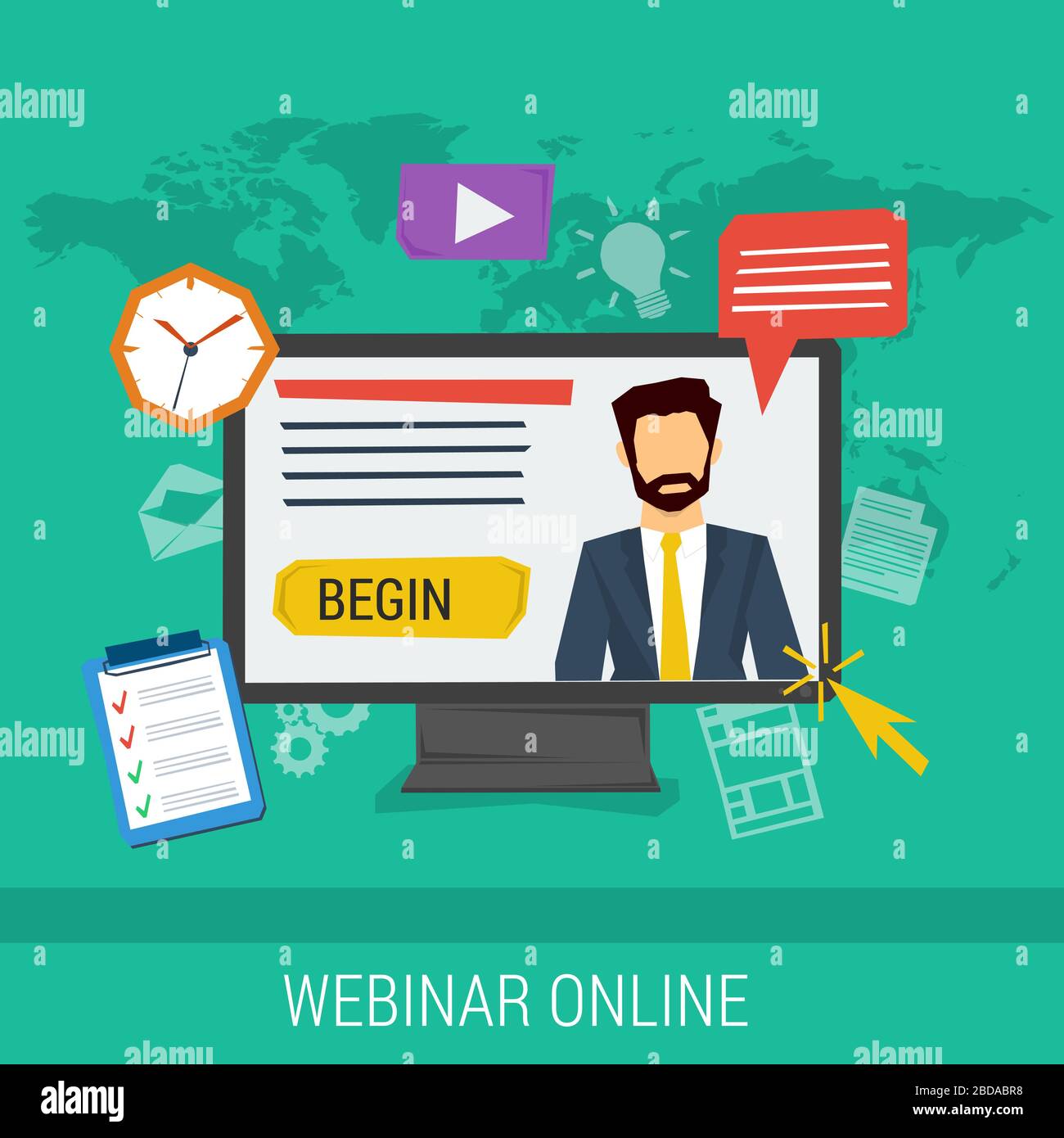 online webinar, e-learning, professional lectures Stock Vector