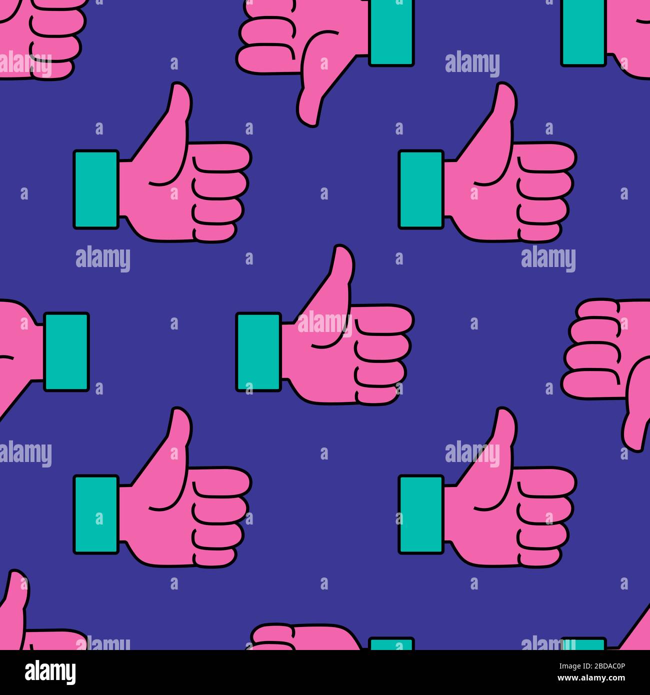 Like and dislike. Seamless pattern on purple background Stock Vector