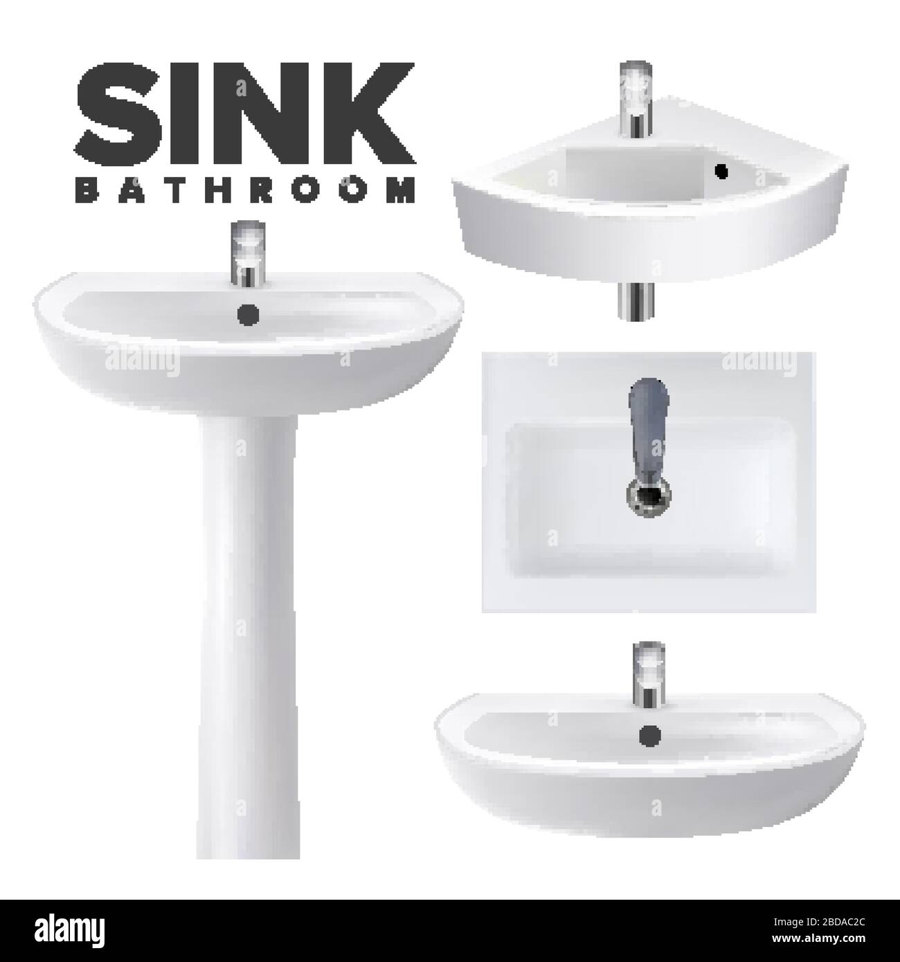 Bathroom Sinks For Wash Hands And Face Set Vector Stock Vector Image