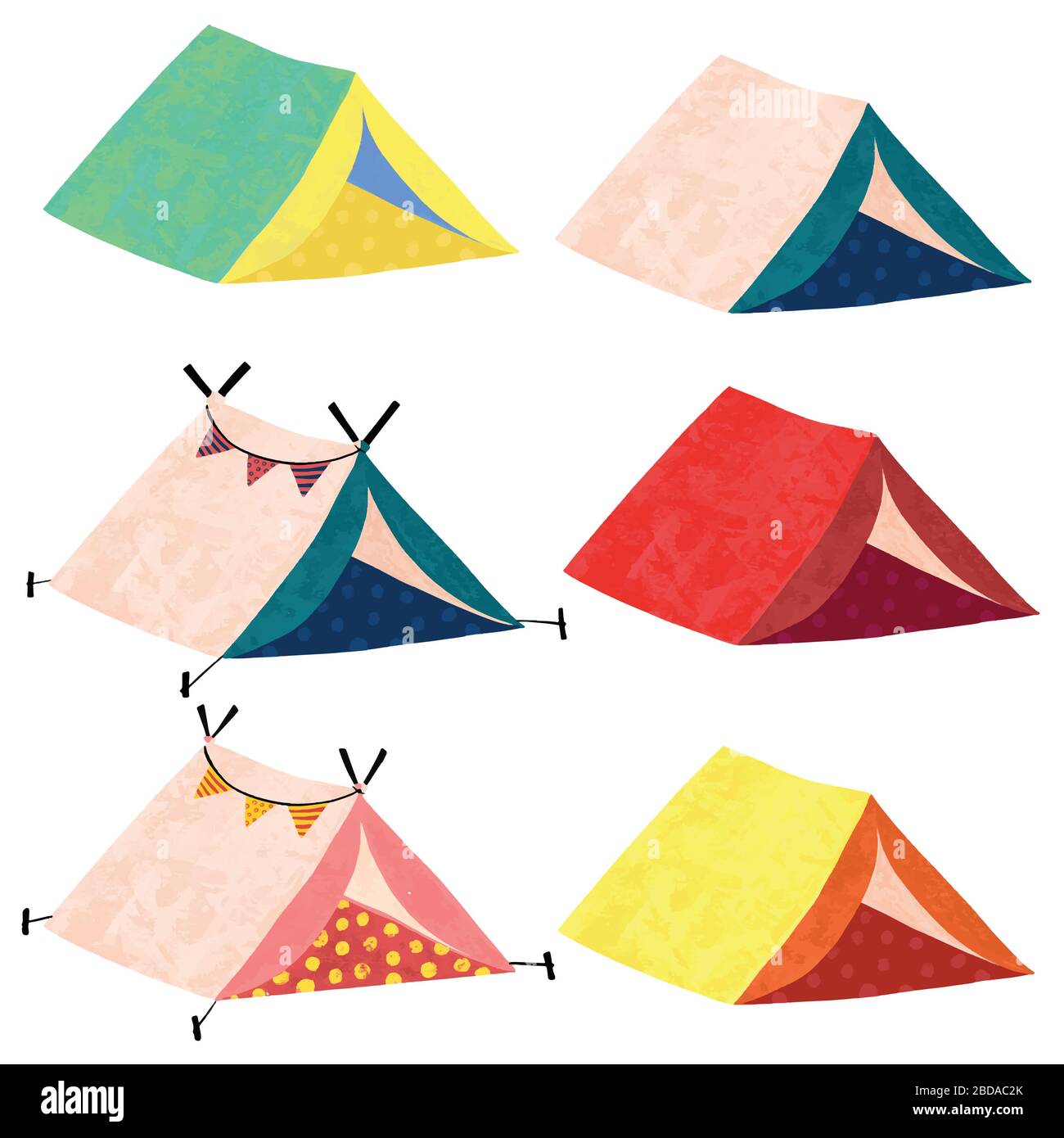 Camping Teepee tents vector illustration. Icon set of cute hand drawn