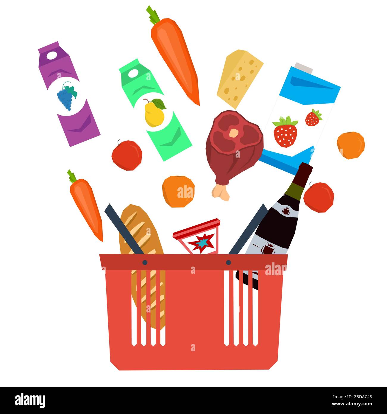 Vector set supermarket basket with food Stock Vector Image & Art Alamy