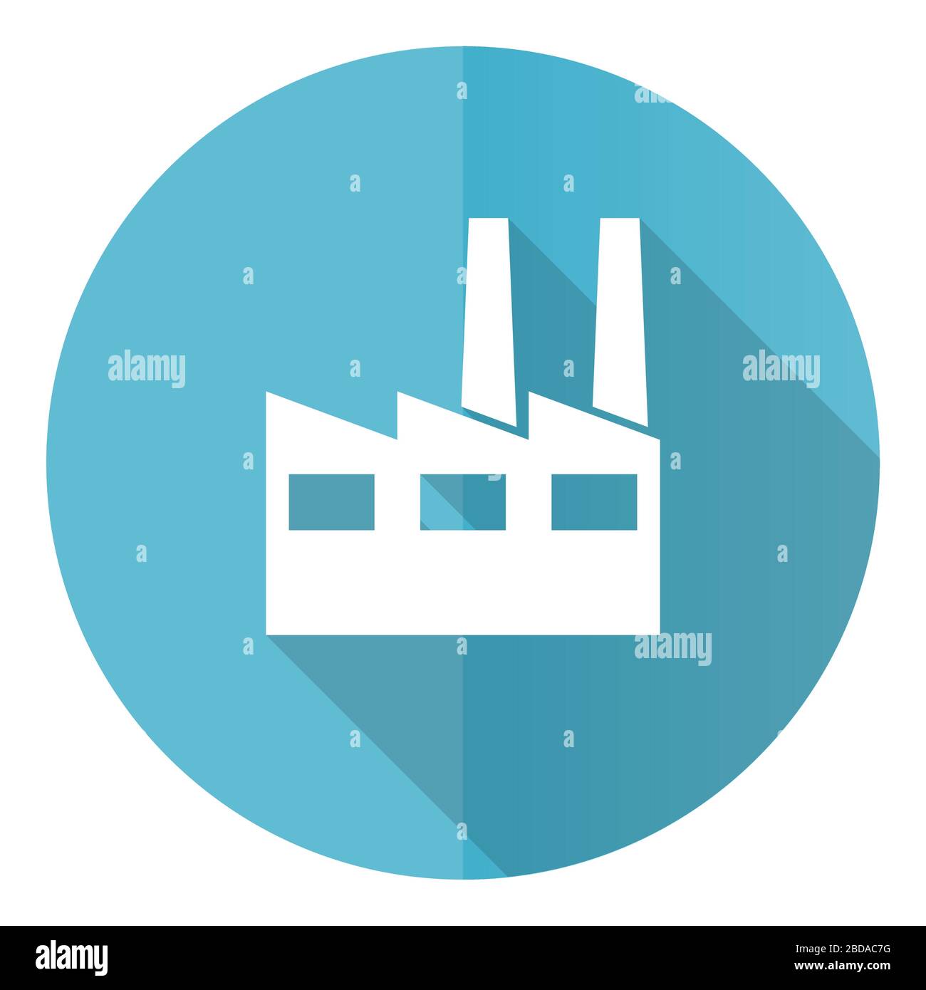 Factory blue round flat design vector icon isolated on white background ...