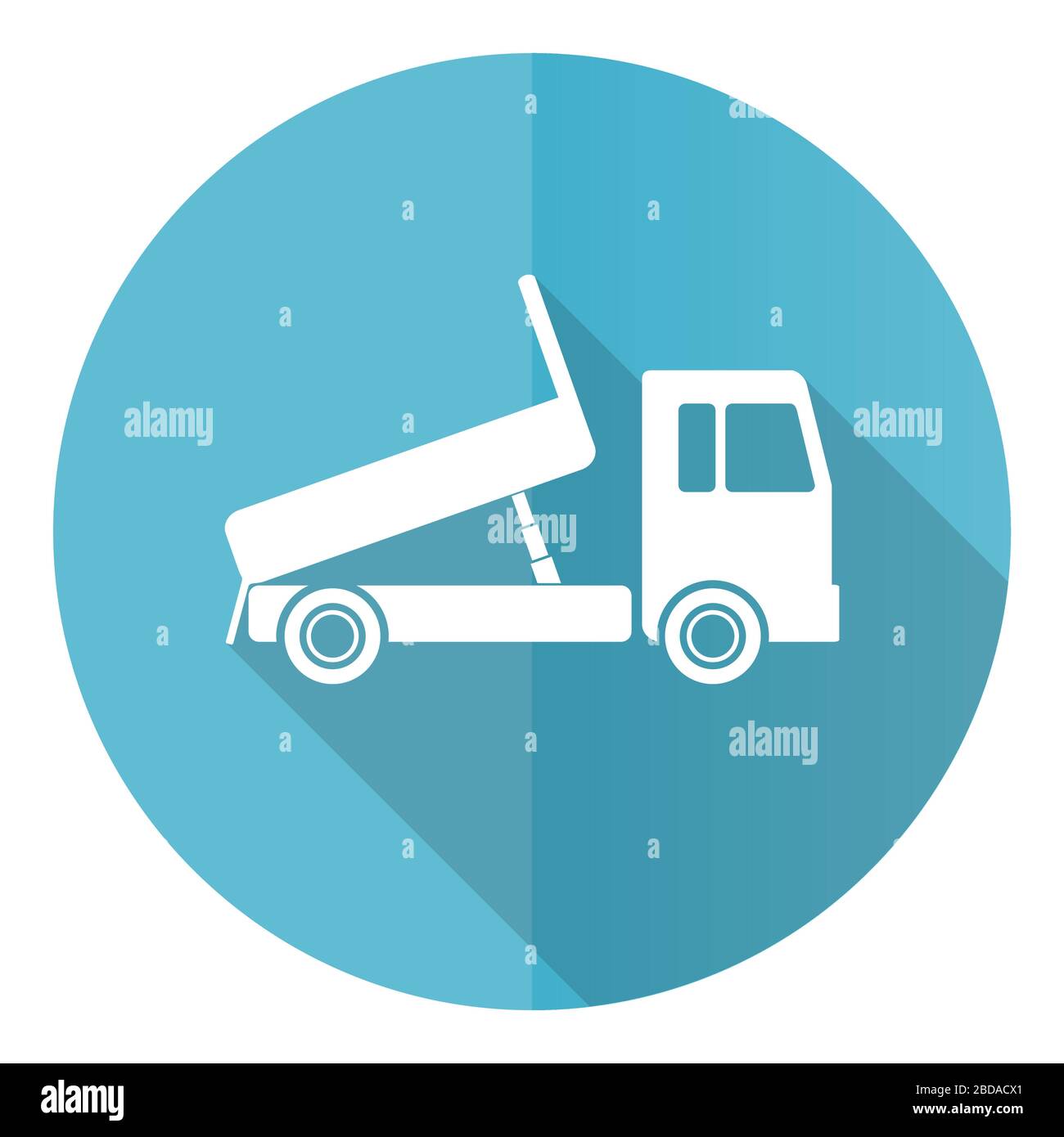 Dump truck blue round flat design vector icon isolated on white ...