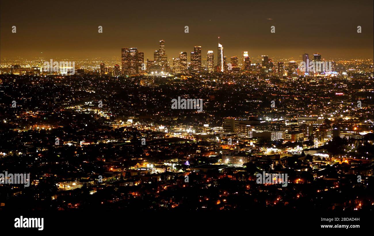 Time lapse of Los Angeles by night - aerial view Stock Photo