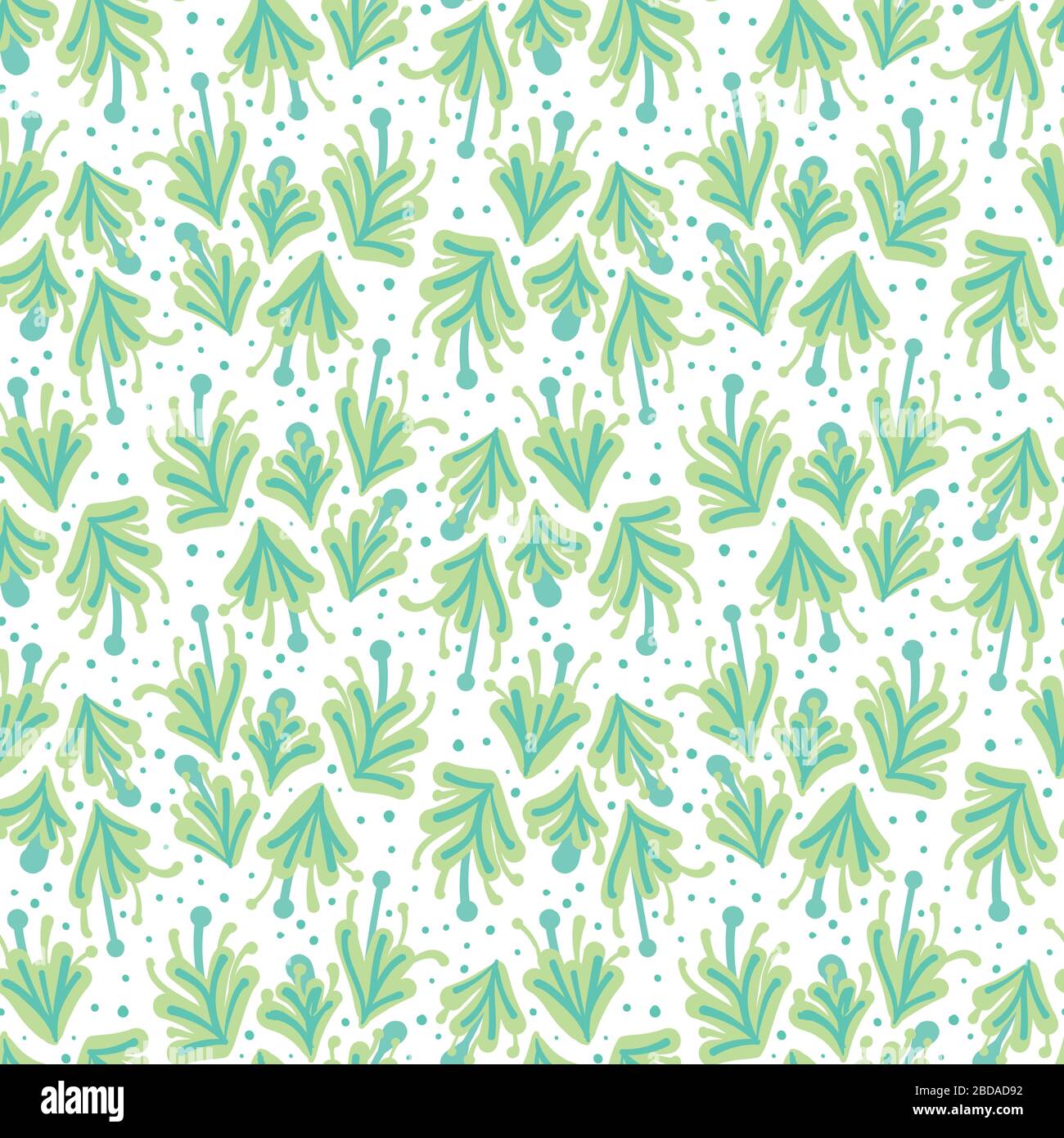 green floral shapes on a white background seamless vector pattern Stock Vector