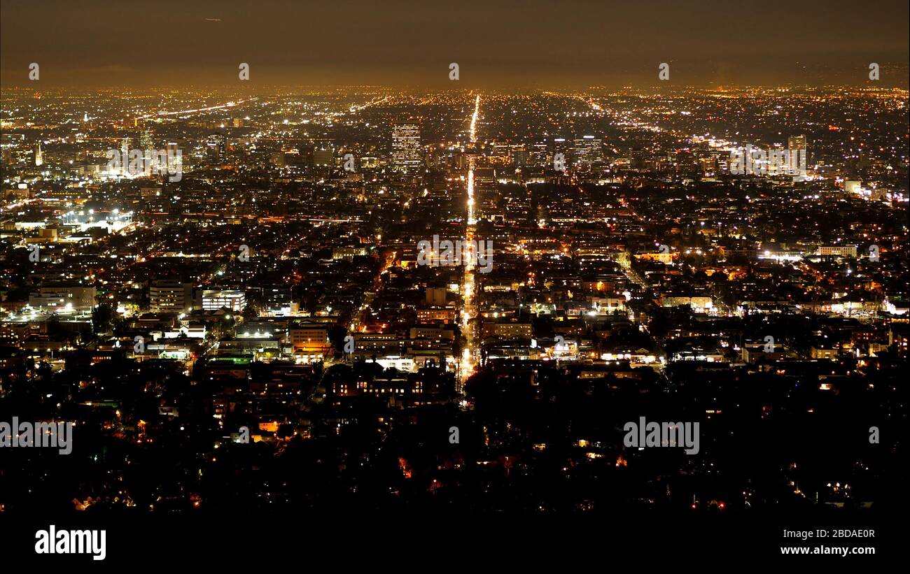 Time lapse of Los Angeles by night - aerial view Stock Photo