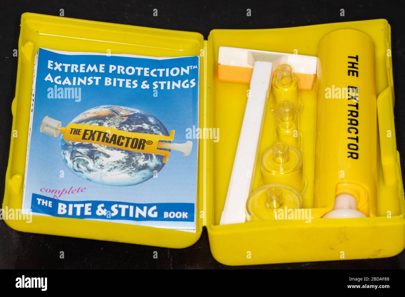 Buren, Netherlands, March 25 2020: Sawyer extractor kit in bright yellow plastic box Stock Photo