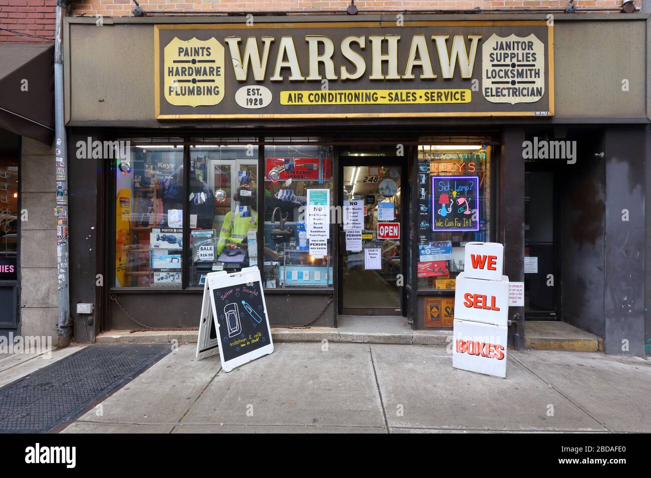 Warshaw Hardware, 248 3rd Avenue, New York, NY. exterior storefront of a hardware store in the Gramercy neighborhood of Manhattan. Stock Photo