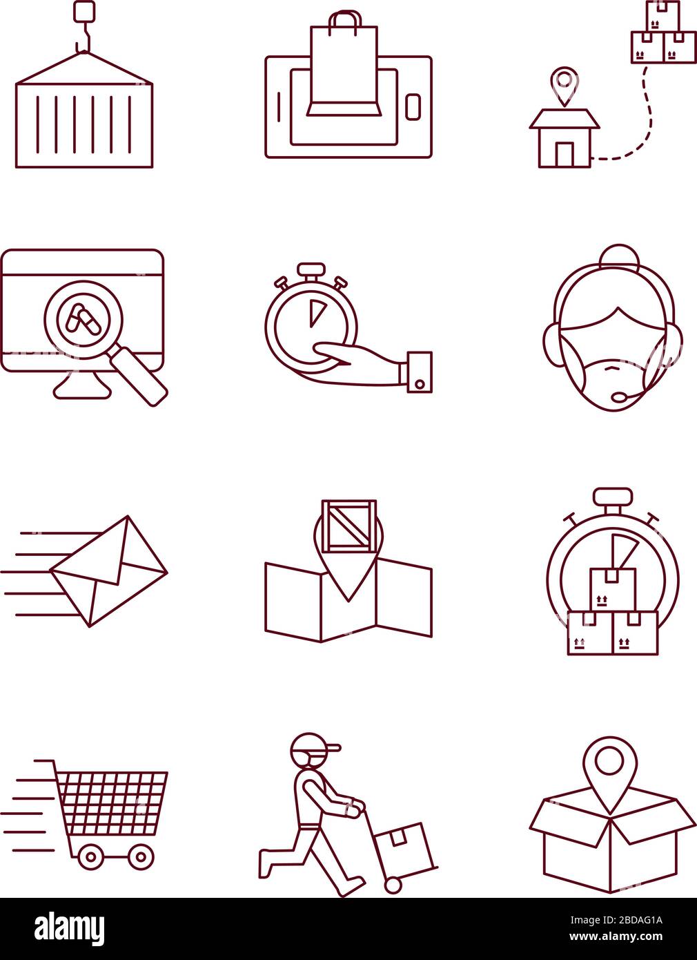 boxes and fast delivery icon set over white background, line style ...