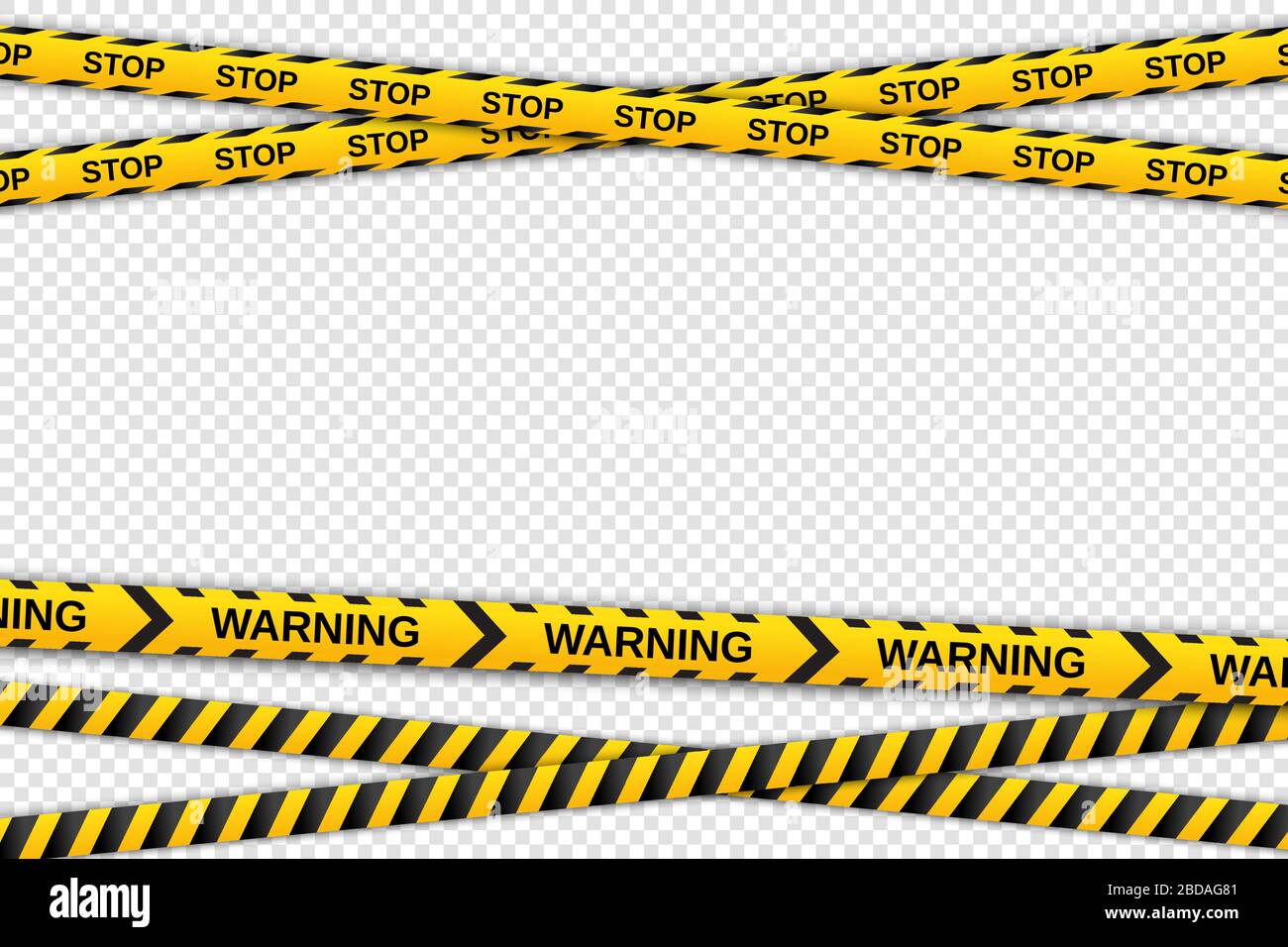 Warning yellow and black tapes on transparent background. Safety