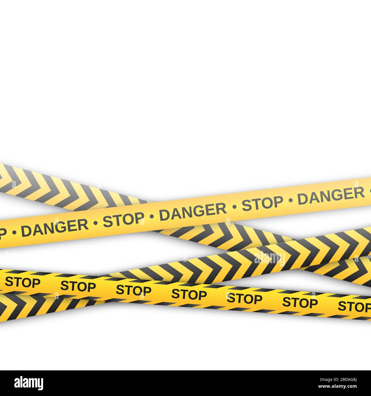 Warning yellow and black tapes on white background. Safety fencing ribbon. Vector illustration Stock Vector