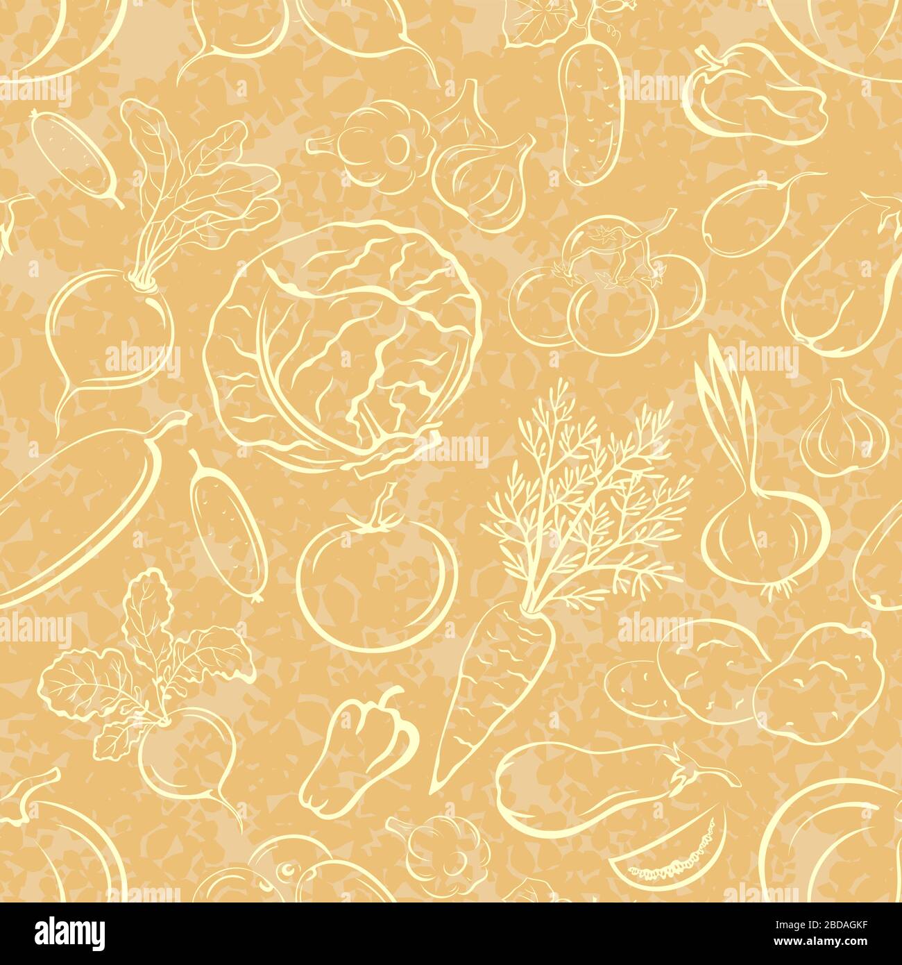 Seamless Background, Vegetables Contours, Wallpaper with Tile Pattern. Vector Stock Vector