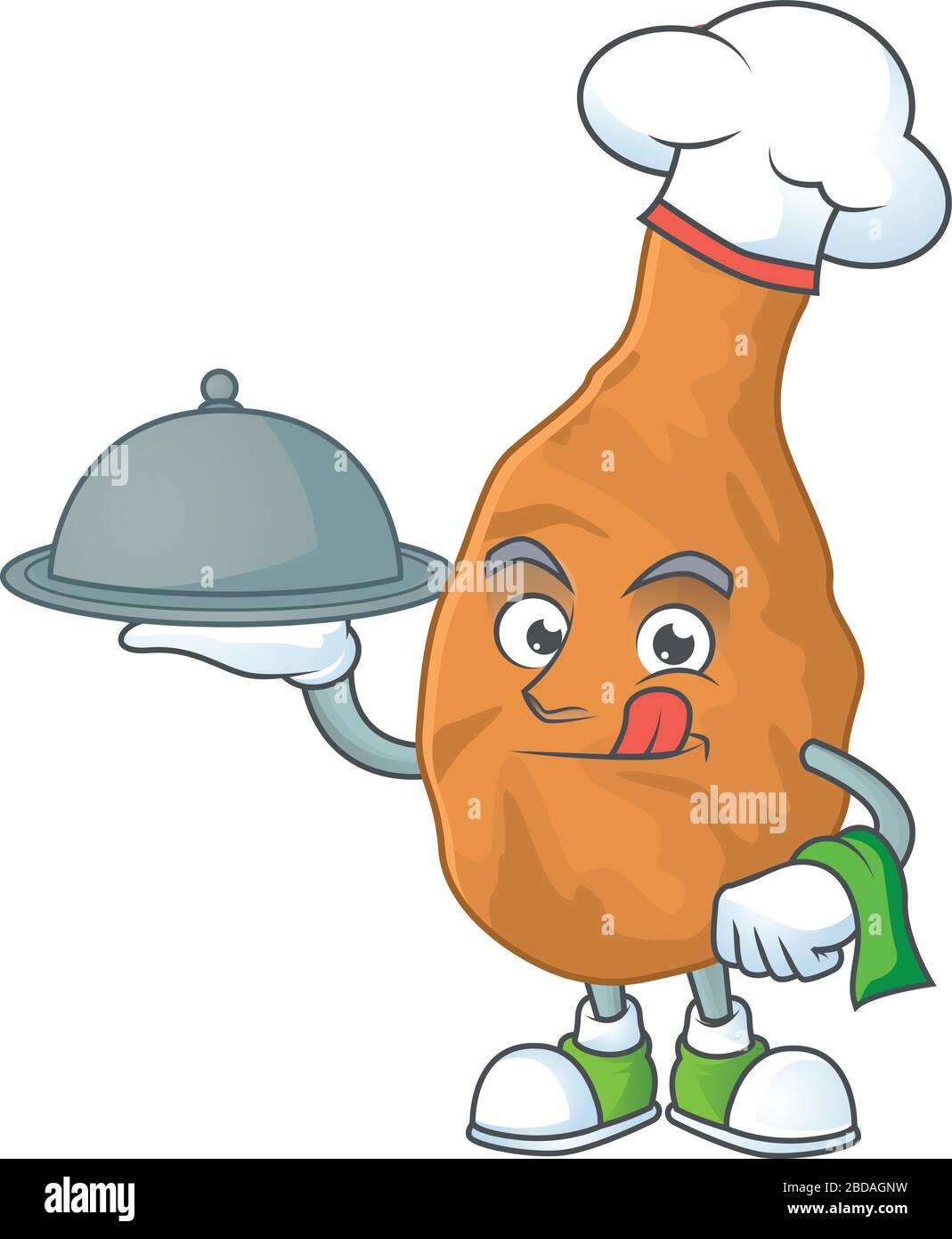 A fried chicken chef cartoon design with hat and tray Stock Vector