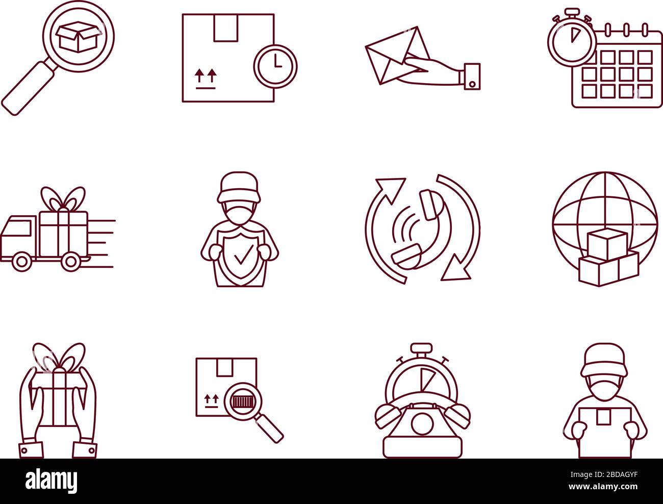 delivery man and fast delivery icon set over white background, line ...