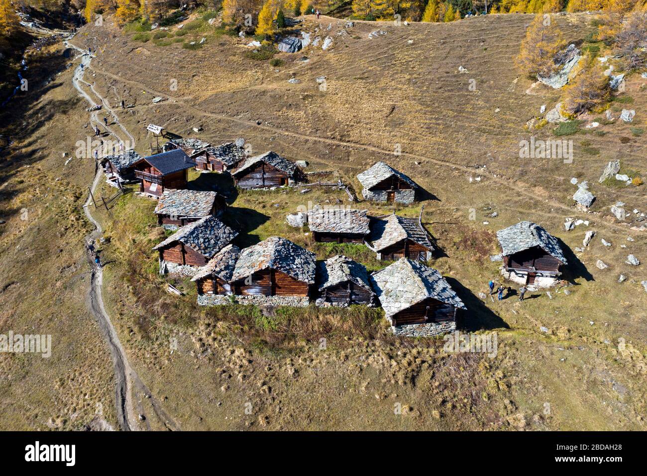 The hamlet of Le Louché from above, Val d'Herens, Eringertal, Valais, Switzerland Stock Photo