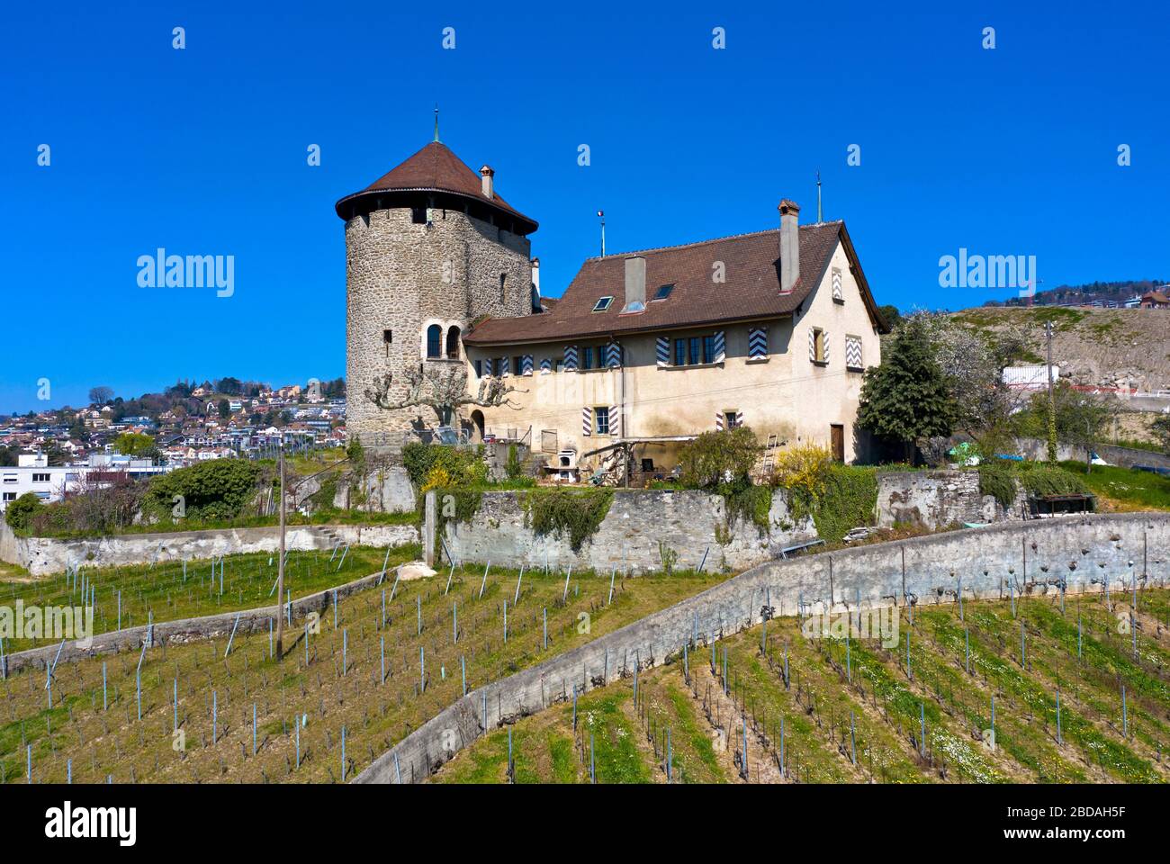Bertholod Castle, Château de Bertholod, Lutry, Vaud, Switzerland Stock Photo