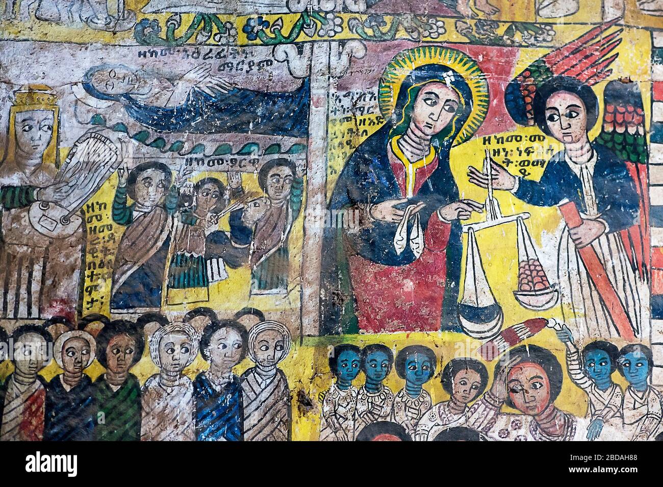 Fresco in the orthodox church Abreha wa Atsbaha, Gheralta region, Tigray, Ethiopia Stock Photo