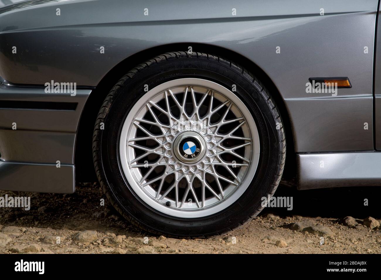 BMW E30 M3 1980s super saloon in Dolphin Grey Stock Photo