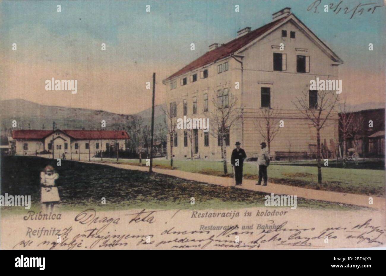 'English: Postcard of Ribnica; 1905; http://www.rtvslo.si/kultura/razglednice-preteklosti/zadnje-pocitnice-simona-gregorcica/313612; Unknown author; ' Stock Photo
