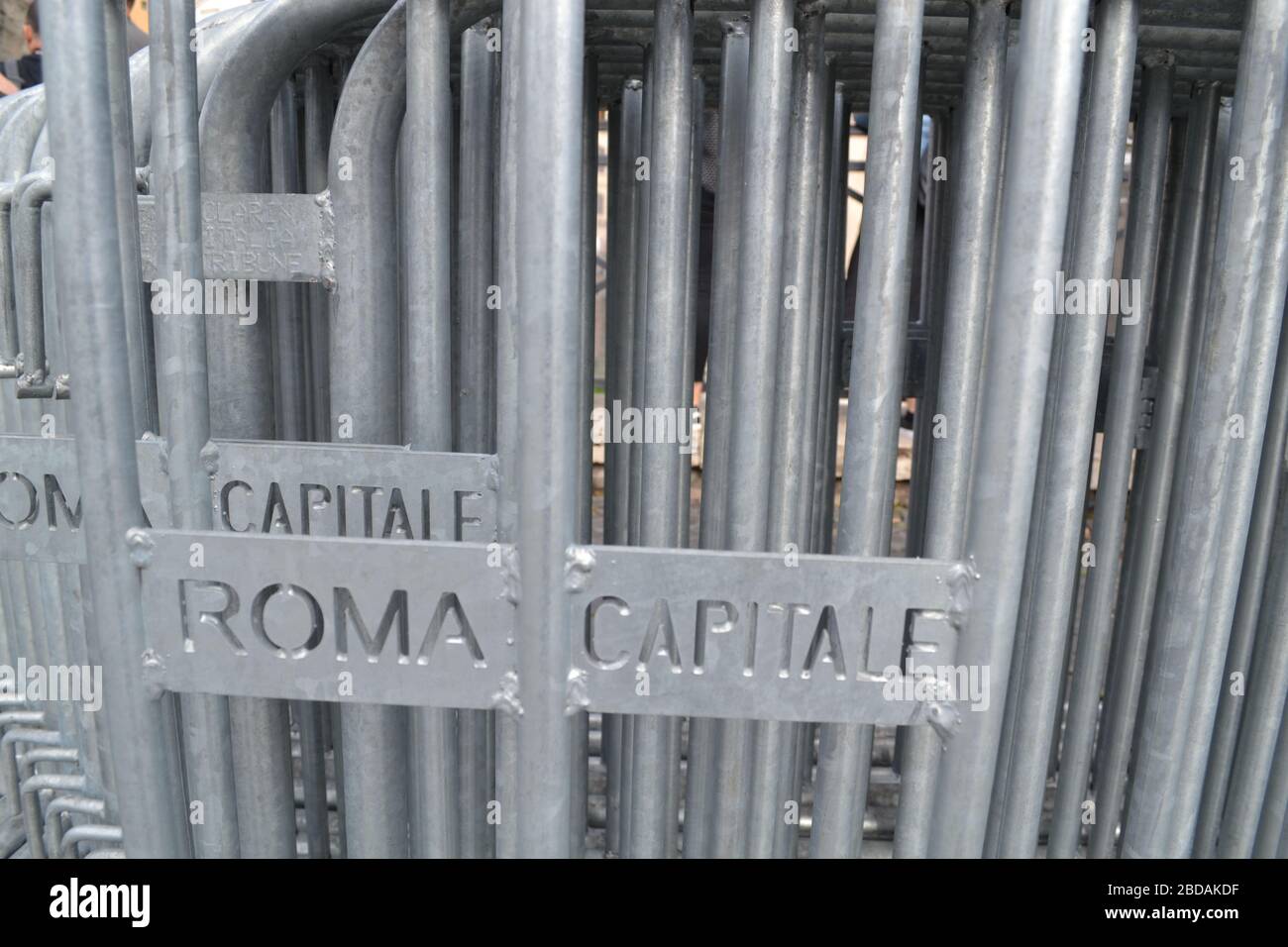 Metal security barrier in Rome Stock Photo