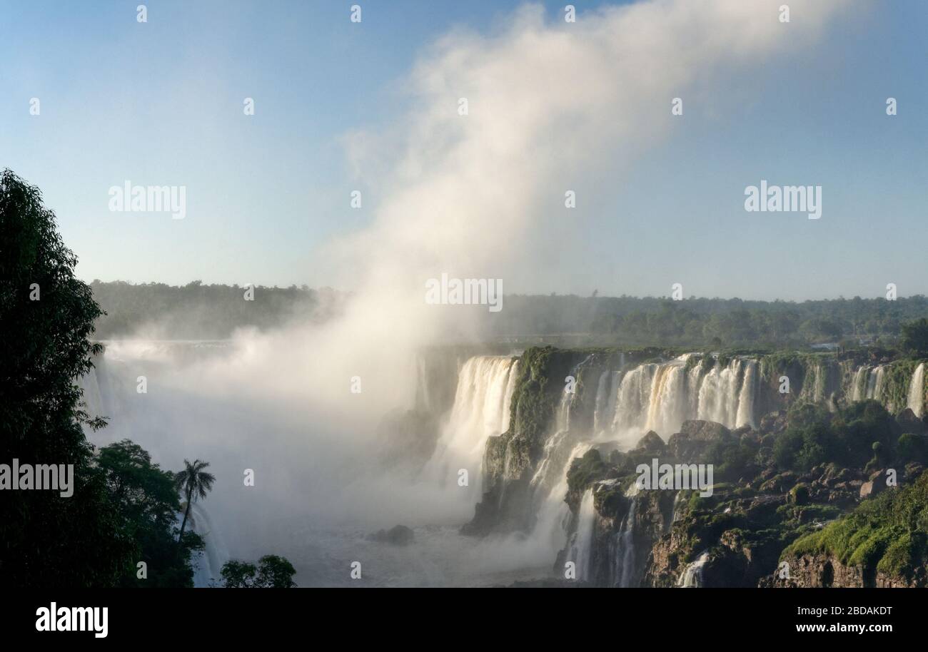 Plum of spray rising into the air like a cloud, Iguacu falls, Brazil, South America Stock Photo