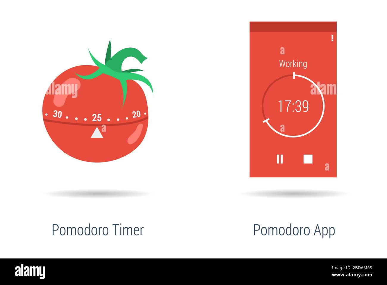 Concept of pomodoro timer and app Stock Vector