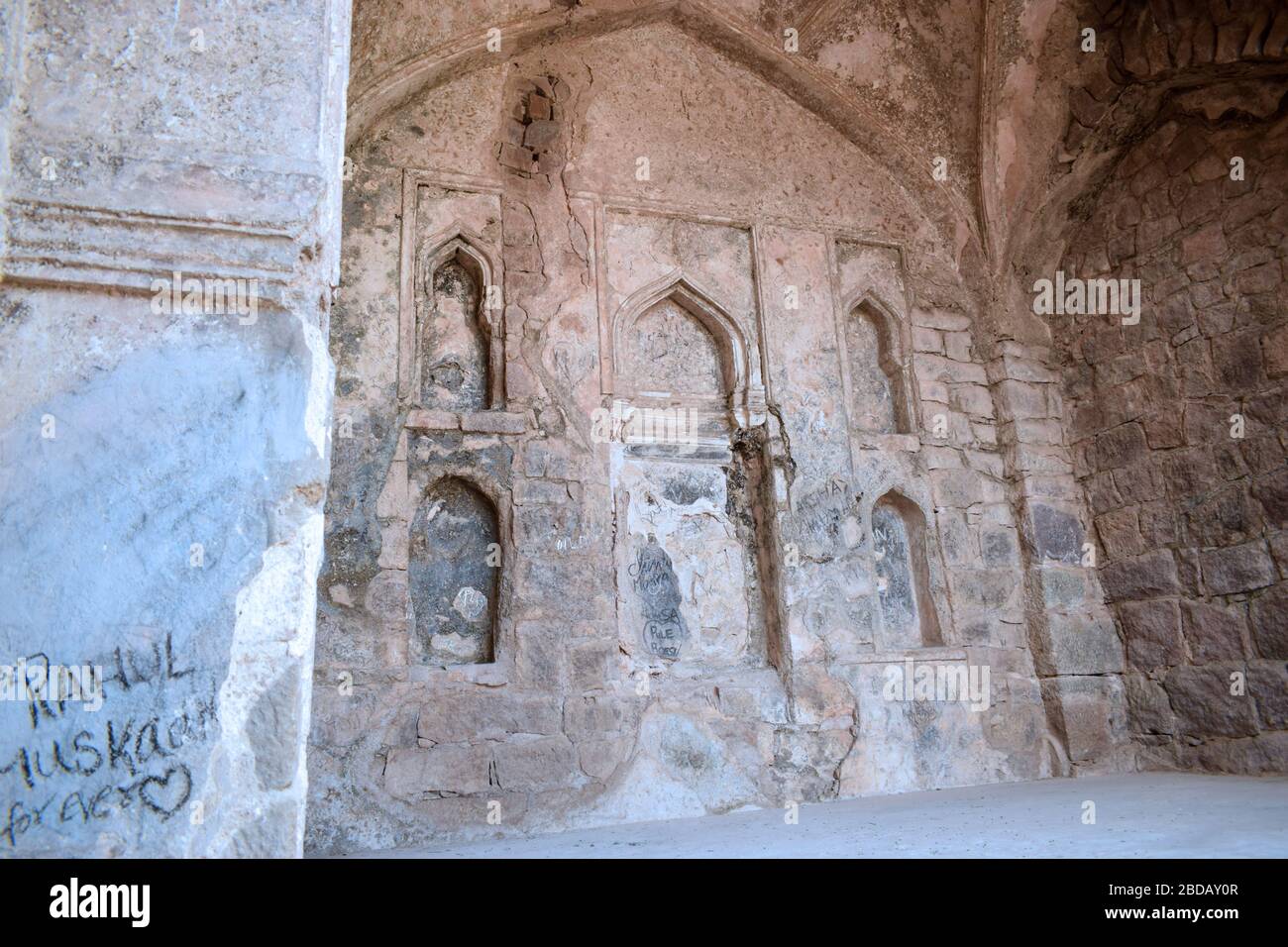 Old Historical Golconda Fort Ruined Walls in India Background stock photograph Stock Photo