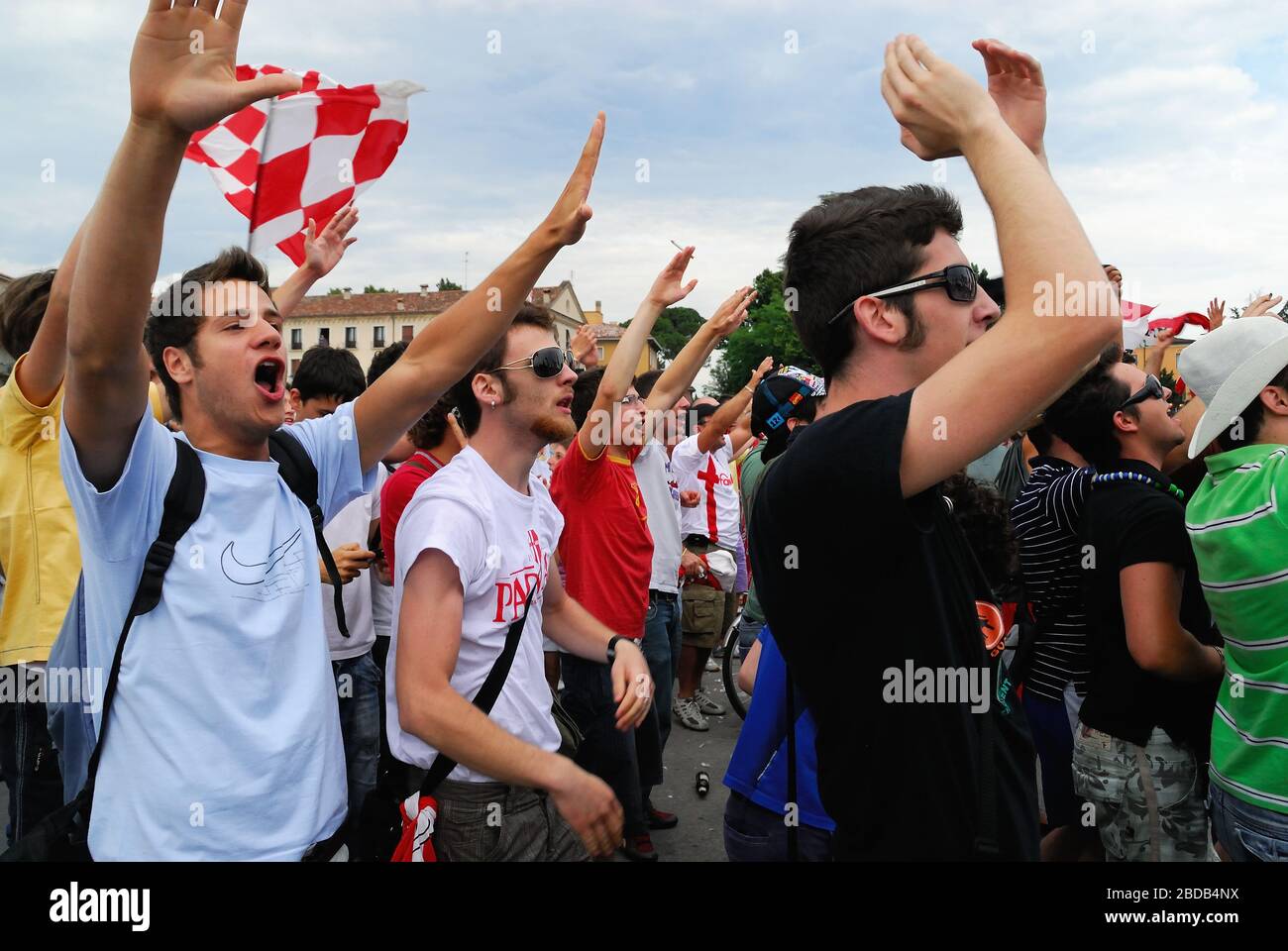 Padua, Italy, June 21, 2009.  Fans and ultras celebrate the Padova Football Club is promoted to Serie B. Stock Photo