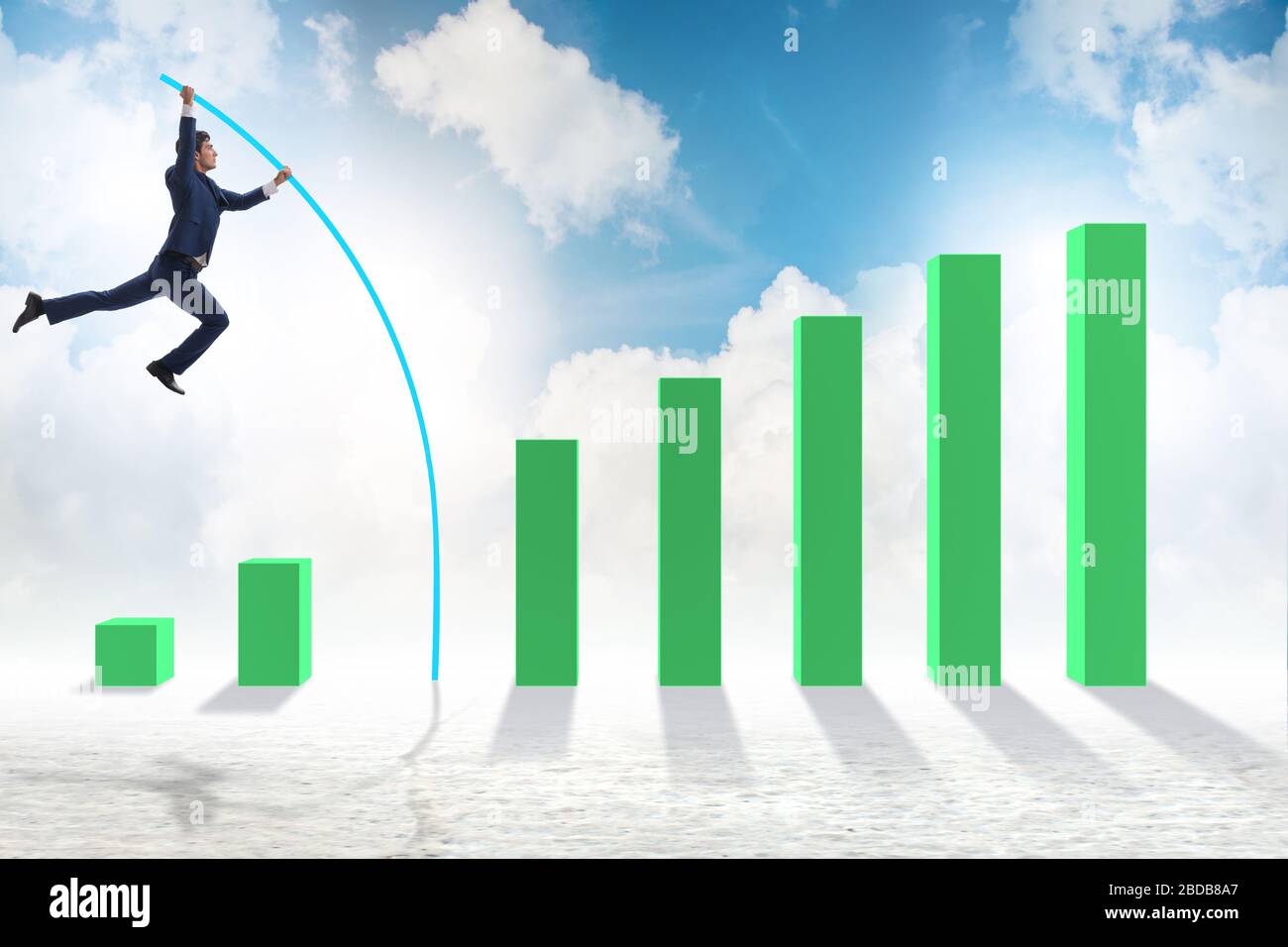 The businessman vault jumping over bar charts Stock Photo - Alamy