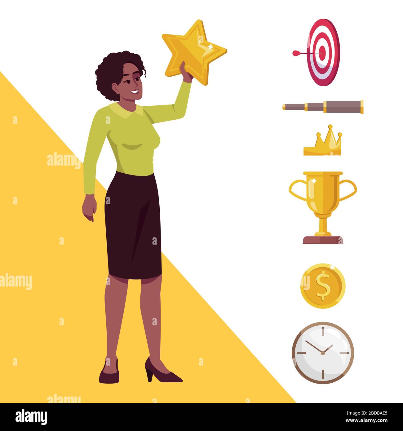 Goal achievement semi flat RGB color vector illustration. African ...