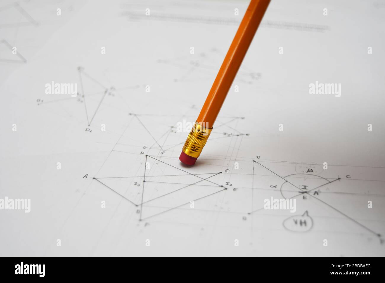 Technical drawing with pencil rubber eraser, papers Stock Photo Alamy