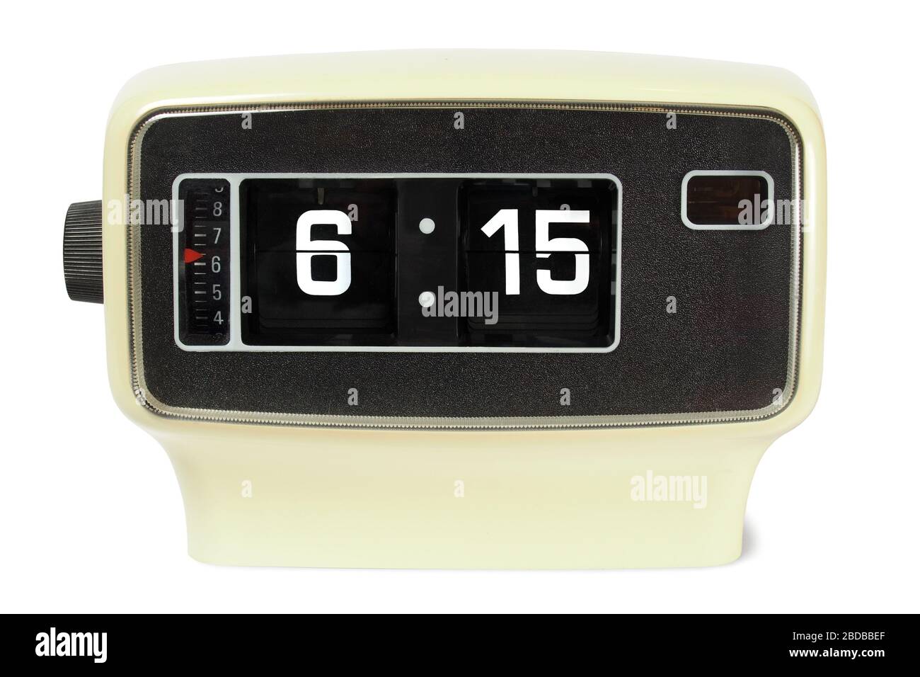 Vintage flip alarm clock on white background Stock Photo