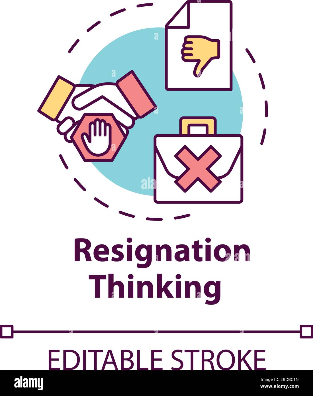 Resignation thinking concept icon. Failure at work. Corporate conflict. Dismissed from position. Burnout symptom idea thin line illustration. Vector Stock Vector