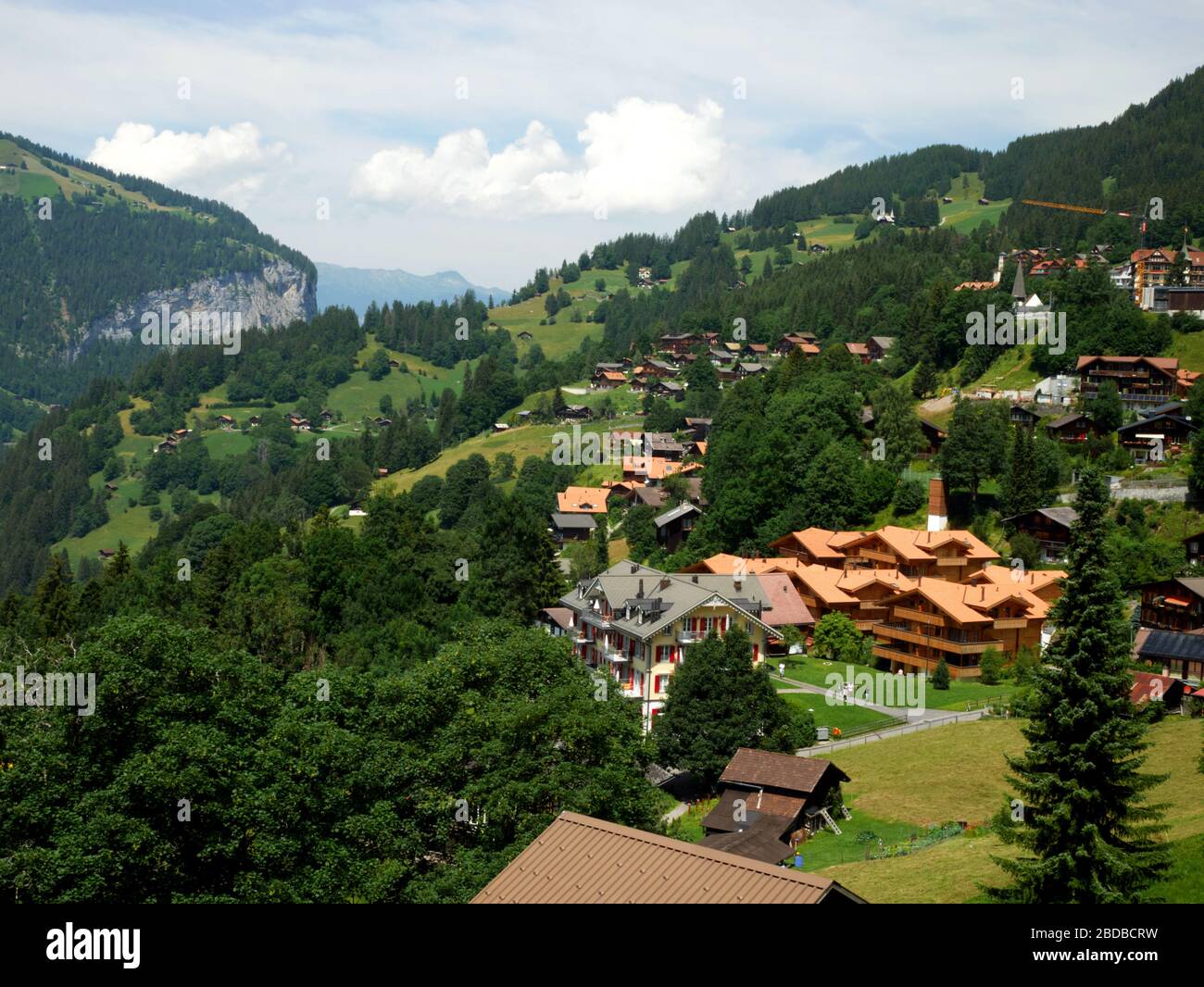 The alpine village of Wengen, in the Jungfrau region of Switzerland. Stock Photo