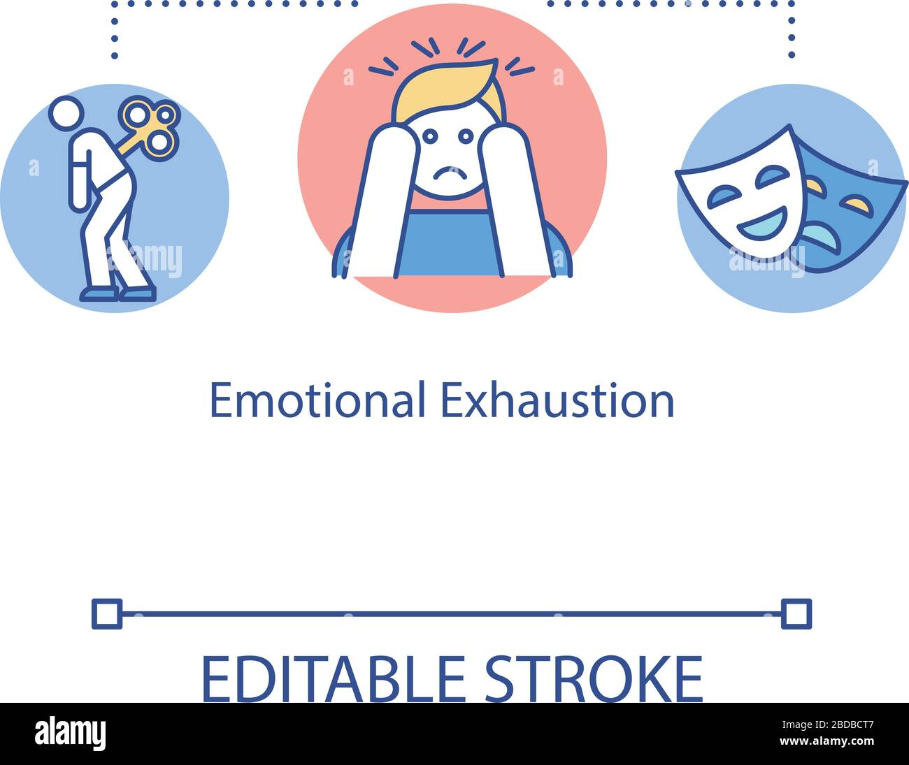 Emotional exhaustion concept icon. Burnout idea thin line illustration. Feeling drained. Depression, fatigue. Stress, anxiety. Vector isolated outline Stock Vector
