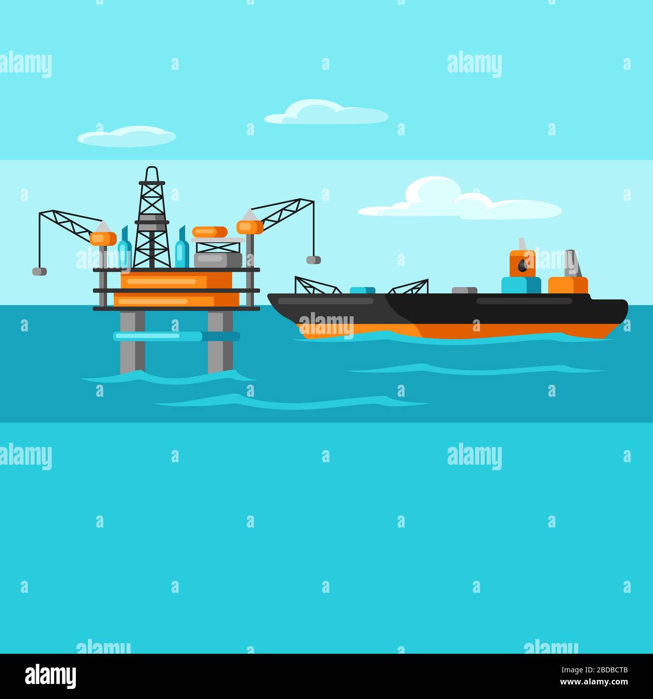 Illustration of oil sea platform and tanker Stock Vector Image & Art ...
